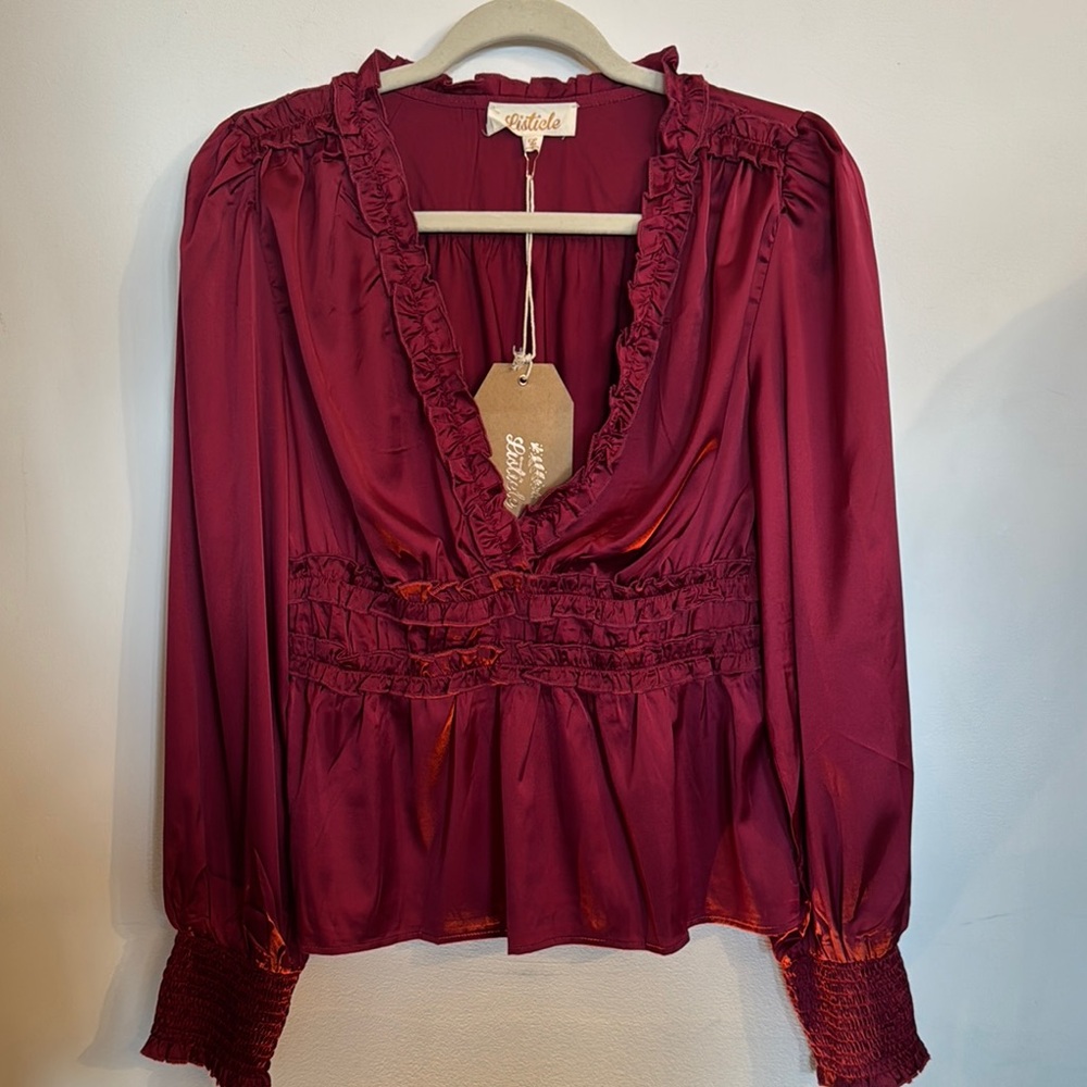 Listicle Red Puff Sleeve Peplum Blouse